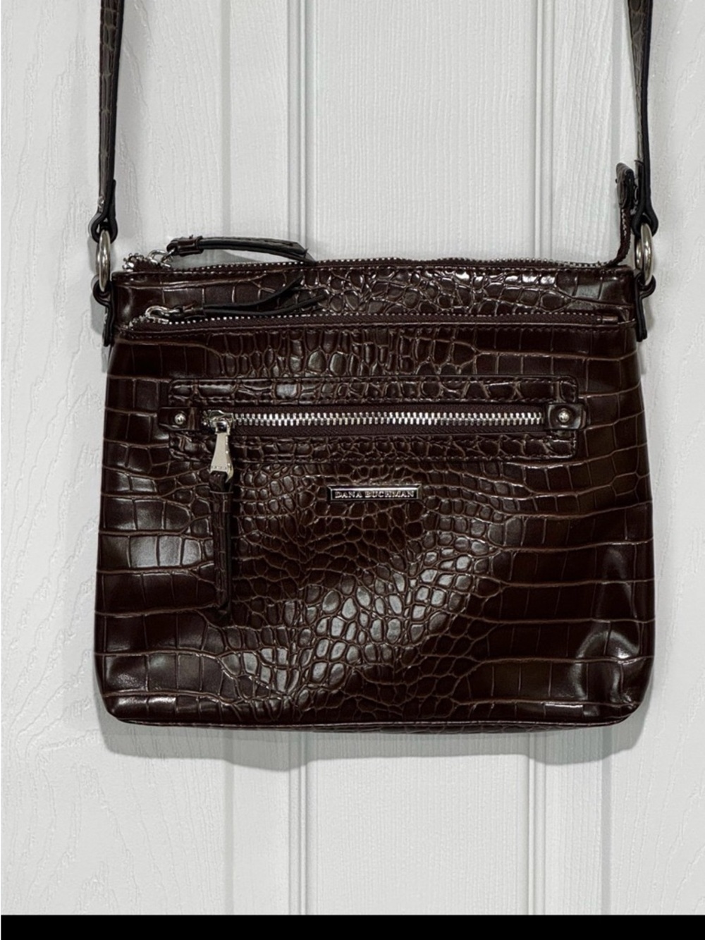 Dana Buchman Dark Brown Croc-Embossed Messenger Crossbody Bag